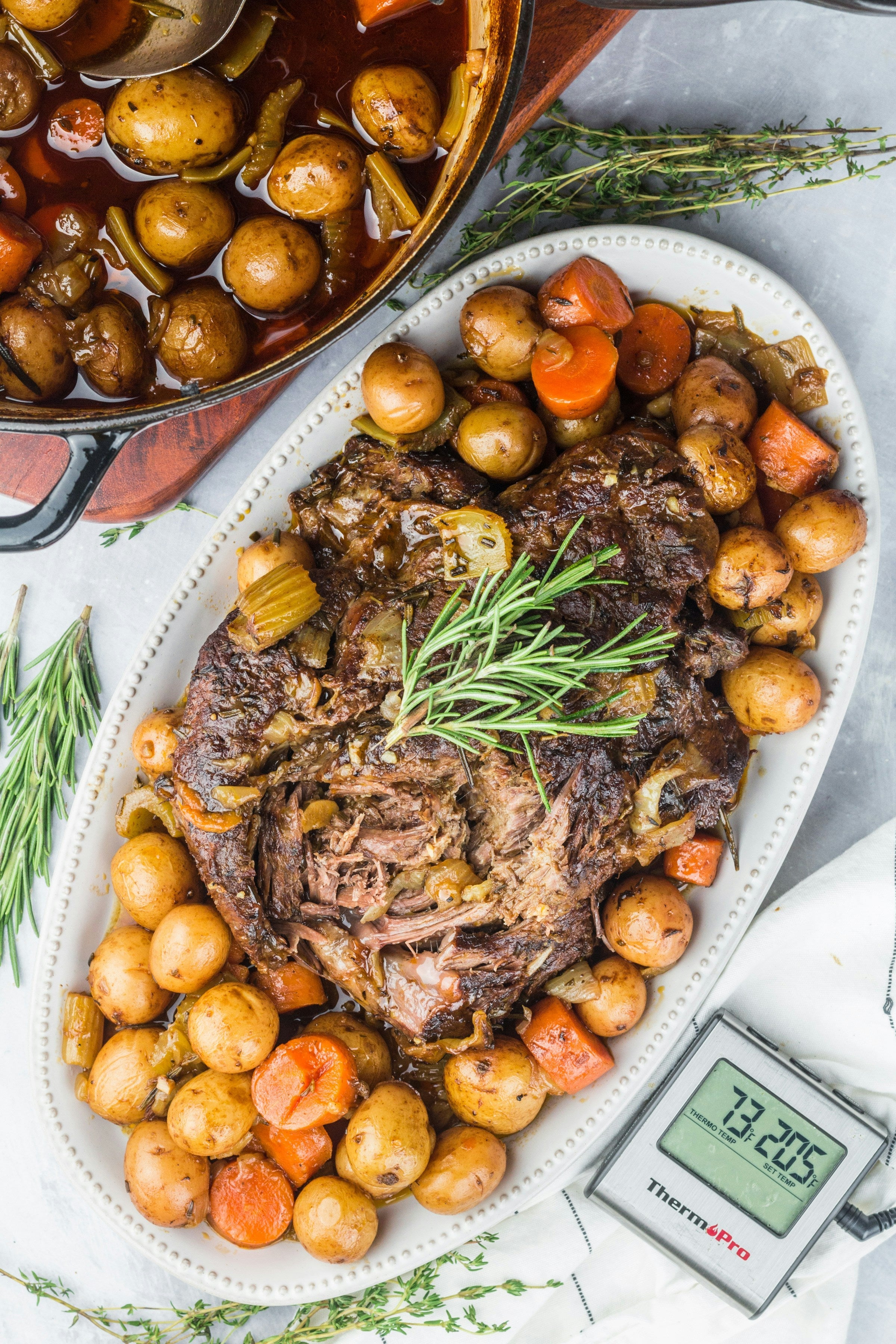 Red Wine & Rosemary Braised Back Rib Beef with Pearl Onions & Root Veg