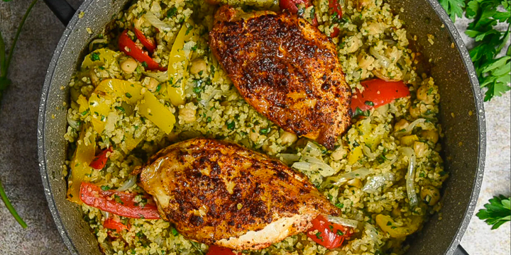 One pot chicken and bulgar wheat in bone broth